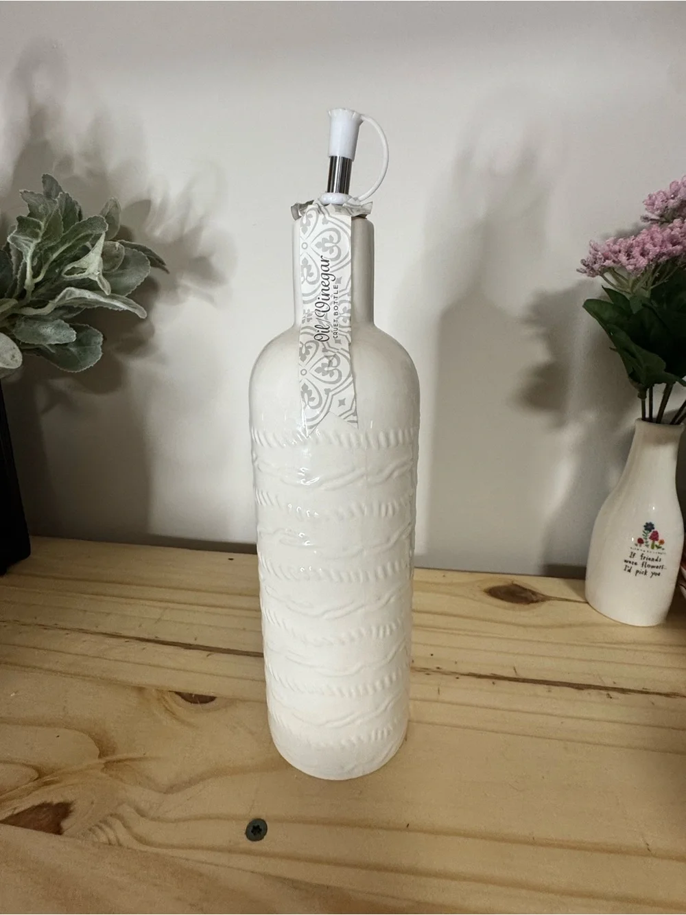 Ceramic Olive Oil Dispenser Bottle - White